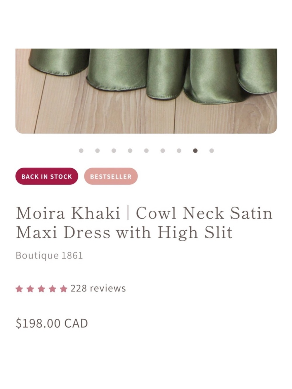 Moira Khaki | Cowl Neck Satin Maxi Dress with High Slit - Picture 10 of 10